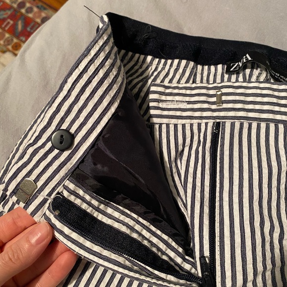 Zara striped navy blue and white linen trousers - Picture 3 of 6